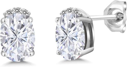 أقراط من الفضة الإسترلينية عيار 925 من Gem Stone King مرصعة بالماس الأبيض للنساء (1.87 قيراط، حجر ميلاد الأحجار الكريمة، بيضاوي 7 × 5 مم) in Kuwait
