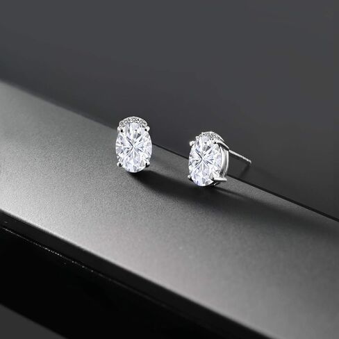 أقراط من الفضة الإسترلينية عيار 925 من Gem Stone King مرصعة بالماس الأبيض للنساء (1.87 قيراط، حجر ميلاد الأحجار الكريمة، بيضاوي 7 × 5 مم) in Kuwait