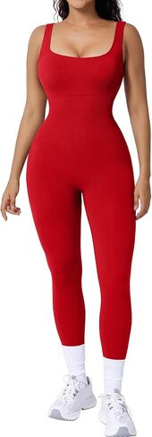 Popilush Light Green Jumpsuits for Women Bodycon Bodysuits Square Neck Sleeveless Tummy Control Rompers Ribbed Jumpsuit L in Kuwait