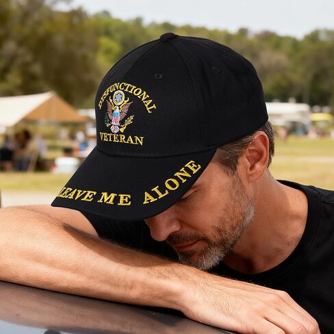 Dysfunctional Veteran Leave Me Alone Embroidered Military Adjustable Baseball Cap Black in Saudi Arabia