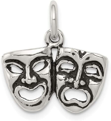 Solid 925 Sterling Silver Antiqued Comedy Tragedy Face Charms (0.67 x 0.75 Inches) in Saudi Arabia