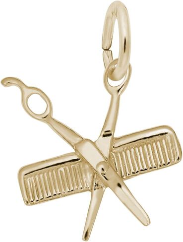10k Yellow Gold Comb and Scissors Charm, Charms for Bracelets and Necklaces in Saudi Arabia
