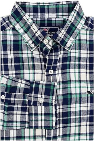 قميص Vineyard Vines رجالي بأكمام طويلة وأزرار سفلية على شكل حوت أكسفورد (مربعات غابة فلانيل/أخضر ميمنة in Saudi Arabia