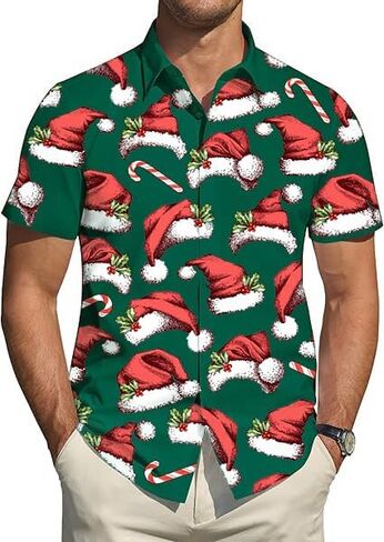 Christmas Shirt for Men Hawaiian Beach Graphic Shirts Xmas Holiday Button Down Short Sleeve Casual Tops in Saudi Arabia