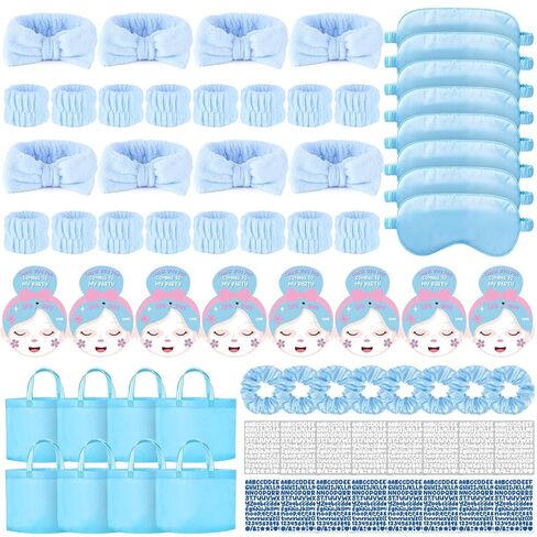 72 Pcs Spa Sleepover Party Supplies for Girls With DIY Stickers And Greeting Card Purple Headband Wristbands Eye Mask Hair Scrunchie Tote Bag Sleeping Slumber Party Favors in Kuwait