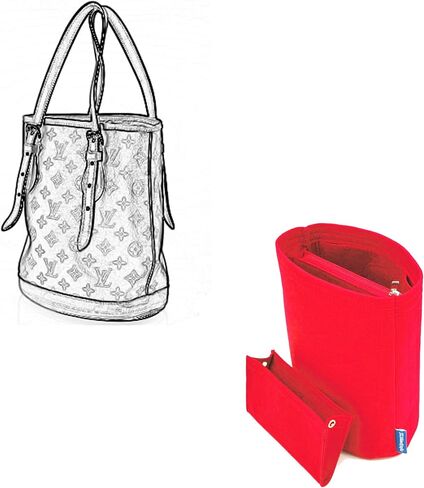 Monogram Canvas Bucket PM organizer ,Monogram Canvas Bucket PM insert,Purse insert organizer.（Beige-PM） in Saudi Arabia