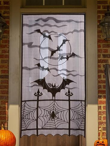Halloween Bat Door Curtain, 2PCS Black Bat Lace Window Curtain, Ornament Bat Curtain for Halloween Party Haunted House Decoration, 90x50cm/35x20 inch in Saudi Arabia