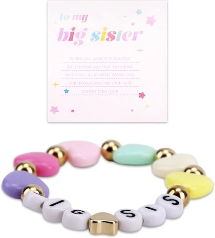 Big Sister Bracelets for Girls, Colorful Heart Shaped Sis Charm Bead Letter Bracelet Adjustable Sister Jewelry Gifts for Toddler Girls Daughter Niece in Saudi Arabia
