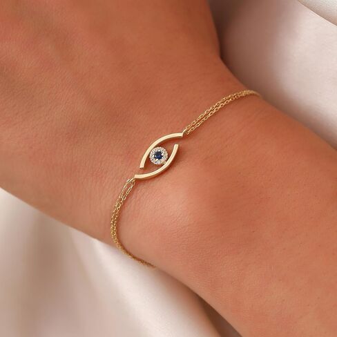 Evil Eye Bracelet, 14K Real Gold Eye Bracelet, Minimalist Gold Evil Eye Bracelet, Dainty Custom Eye Bracelet in Saudi Arabia