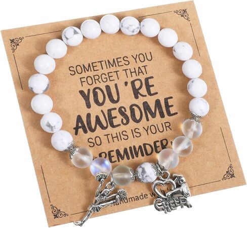 Cheerleader Bracelet for teenager Gifts, Cheer Bracelet with Encouragement Card, Natural Stone Cheerleading Beaded Charm Bracelets, Jewelry Gifts for Cheer Team Cheerleader in Saudi Arabia