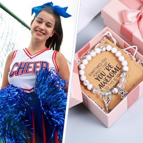 Cheerleader Bracelet for teenager Gifts, Cheer Bracelet with Encouragement Card, Natural Stone Cheerleading Beaded Charm Bracelets, Jewelry Gifts for Cheer Team Cheerleader in Saudi Arabia