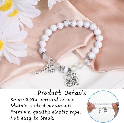 Cheerleader Bracelet for teenager Gifts, Cheer Bracelet with Encouragement Card, Natural Stone Cheerleading Beaded Charm Bracelets, Jewelry Gifts for Cheer Team Cheerleader in Saudi Arabia
