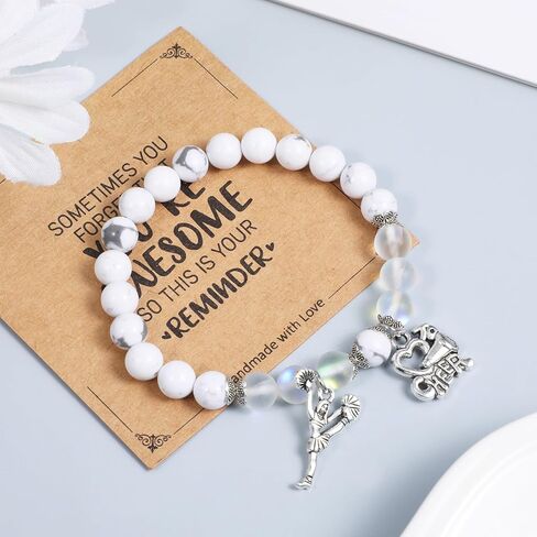 Cheerleader Bracelet for teenager Gifts, Cheer Bracelet with Encouragement Card, Natural Stone Cheerleading Beaded Charm Bracelets, Jewelry Gifts for Cheer Team Cheerleader in Saudi Arabia