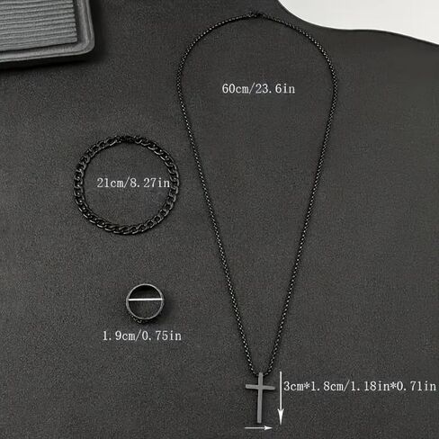Alloy Cross Necklace Bracelet Ring Set of Three, Cross Pendant, Fashion Accessories, Suitable for Everyday Wear and Match in Saudi Arabia