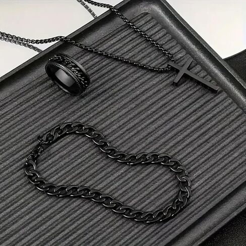 Alloy Cross Necklace Bracelet Ring Set of Three, Cross Pendant, Fashion Accessories, Suitable for Everyday Wear and Match in Saudi Arabia