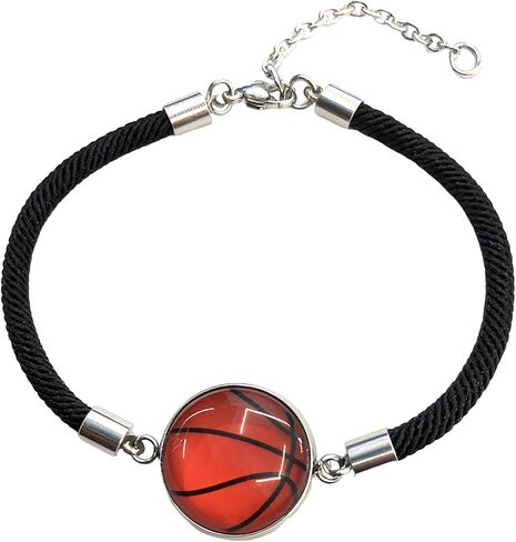 2 in 1 Basketball Bracelet Anklet for Women, Adjustable Sports Jewelry with Stainless Steel & Glass Pendant - Ideal for Basketball Enthusiasts in Saudi Arabia