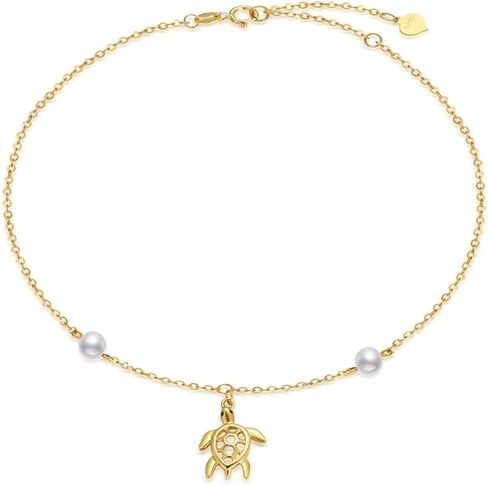 SISGEM 10k Gold Sea Turtle Anklet for Women, Ankle Bracelet Jewelry Gifts for Animal Lovers, 9.4+0.8+0.8 Inches in Saudi Arabia