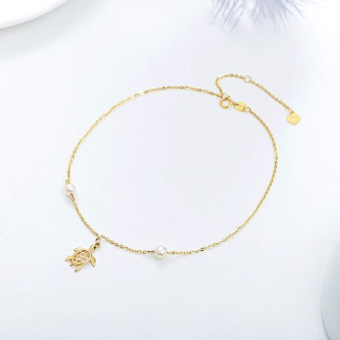 SISGEM 10k Gold Sea Turtle Anklet for Women, Ankle Bracelet Jewelry Gifts for Animal Lovers, 9.4+0.8+0.8 Inches in Saudi Arabia