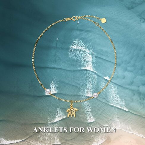 SISGEM 10k Gold Sea Turtle Anklet for Women, Ankle Bracelet Jewelry Gifts for Animal Lovers, 9.4+0.8+0.8 Inches in Saudi Arabia