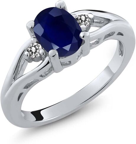 Gem Stone King 3-Stone Engagement Ring For Women | 925 Sterling Silver | Gemstone Birthstone and Diamond | Oval 8X6MM and Round 2MM | Three Stone Wedding Anniversary Promise Ring | Sizes 5-9 in Saudi Arabia