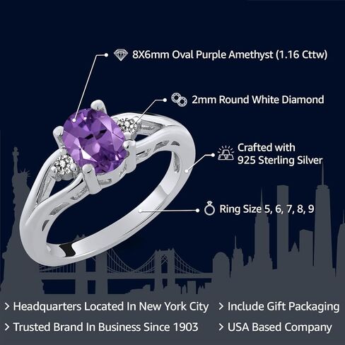 Gem Stone King 3-Stone Engagement Ring For Women | 925 Sterling Silver | Gemstone Birthstone and Diamond | Oval 8X6MM and Round 2MM | Three Stone Wedding Anniversary Promise Ring | Sizes 5-9 in Saudi Arabia