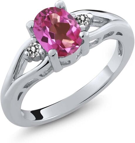 Gem Stone King 3-Stone Engagement Ring For Women | 925 Sterling Silver | Gemstone Birthstone and Diamond | Oval 8X6MM and Round 2MM | Three Stone Wedding Anniversary Promise Ring | Sizes 5-9 in Saudi Arabia