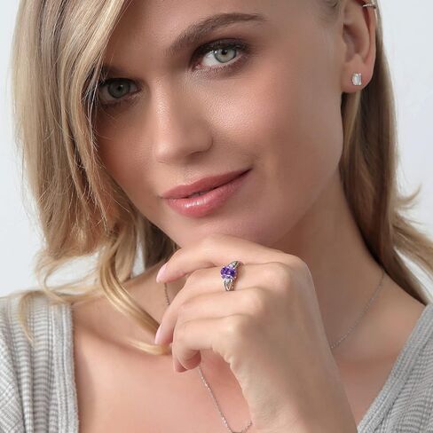 Gem Stone King 3-Stone Engagement Ring For Women | 925 Sterling Silver | Gemstone Birthstone and Diamond | Oval 8X6MM and Round 2MM | Three Stone Wedding Anniversary Promise Ring | Sizes 5-9 in Saudi Arabia