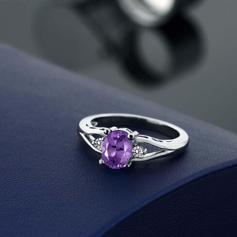 Gem Stone King 3-Stone Engagement Ring For Women | 925 Sterling Silver | Gemstone Birthstone and Diamond | Oval 8X6MM and Round 2MM | Three Stone Wedding Anniversary Promise Ring | Sizes 5-9 in Saudi Arabia