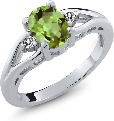 Gem Stone King 3-Stone Engagement Ring For Women | 925 Sterling Silver | Gemstone Birthstone and Diamond | Oval 8X6MM and Round 2MM | Three Stone Wedding Anniversary Promise Ring | Sizes 5-9 in Saudi Arabia
