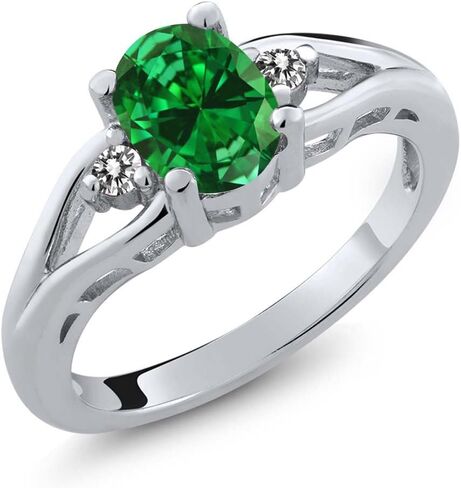 Gem Stone King 3-Stone Engagement Ring For Women | 925 Sterling Silver | Gemstone Birthstone and Diamond | Oval 8X6MM and Round 2MM | Three Stone Wedding Anniversary Promise Ring | Sizes 5-9 in Saudi Arabia