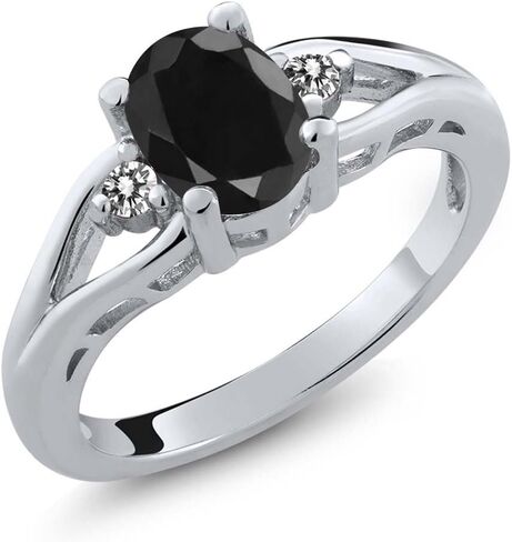 Gem Stone King 3-Stone Engagement Ring For Women | 925 Sterling Silver | Gemstone Birthstone and Diamond | Oval 8X6MM and Round 2MM | Three Stone Wedding Anniversary Promise Ring | Sizes 5-9 in Saudi Arabia