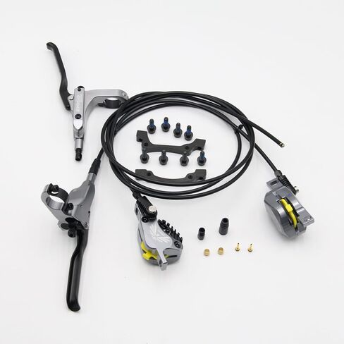 طقم فرامل هيدروليكية Evosid 4-Piston مع دوارات قرصية عائمة 160 مم، مجموعة فرامل قرصية هيدروليكية أمامية وخلفية مع وسادة تبريد لـ MTB والدراجة الإلكترونية (يتضمن المحول المتضمن) in Kuwait