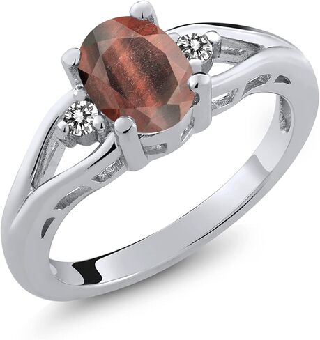 Gem Stone King 3-Stone Engagement Ring For Women | 925 Sterling Silver | Gemstone Birthstone and Diamond | Oval 8X6MM and Round 2MM | Three Stone Wedding Anniversary Promise Ring | Sizes 5-9 in Saudi Arabia