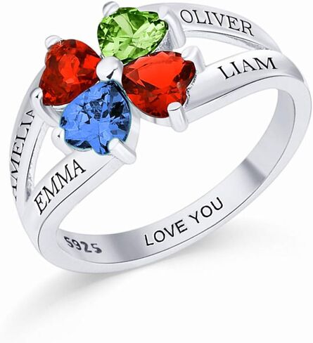 GLAMCARAT خواتم الأمهات من الفضة الإسترليني المخصصة مع 4 أحجار ميلاد منقوشة للأمهات هدية الذكرى السنوية وعد خواتم مجوهرات راقية للنساء (الفضة الاسترليني) in Kuwait