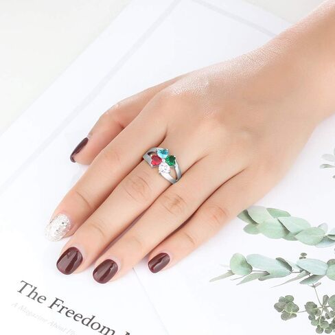 GLAMCARAT خواتم الأمهات من الفضة الإسترليني المخصصة مع 4 أحجار ميلاد منقوشة للأمهات هدية الذكرى السنوية وعد خواتم مجوهرات راقية للنساء (الفضة الاسترليني) in Kuwait