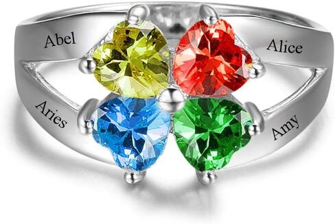 GLAMCARAT خواتم الأمهات من الفضة الإسترليني المخصصة مع 4 أحجار ميلاد منقوشة للأمهات هدية الذكرى السنوية وعد خواتم مجوهرات راقية للنساء (الفضة الاسترليني) in Kuwait