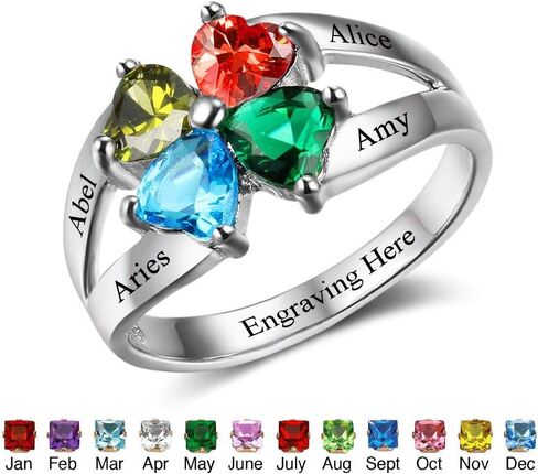 GLAMCARAT خواتم الأمهات من الفضة الإسترليني المخصصة مع 4 أحجار ميلاد منقوشة للأمهات هدية الذكرى السنوية وعد خواتم مجوهرات راقية للنساء (الفضة الاسترليني) in Kuwait