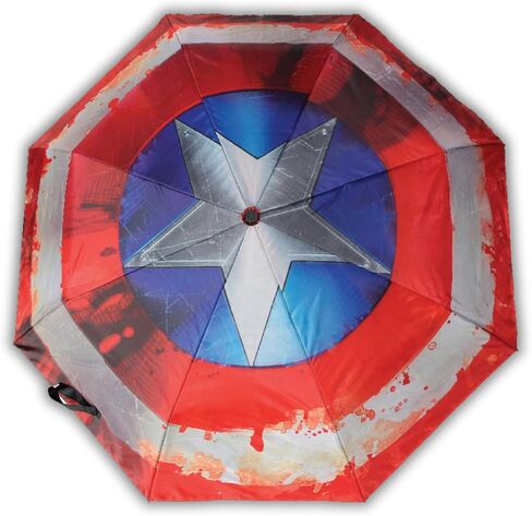 Marvel Civil War Superhero Shield Umbrella –Compact Foldable Travel Umbrella for Boys & Girls –Lightweight Mini Size with UV Sun & Rain Protection Automatic Open & Close with Safe Snap Strap in Saudi Arabia
