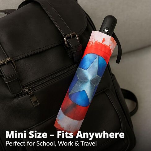 Marvel Civil War Superhero Shield Umbrella –Compact Foldable Travel Umbrella for Boys & Girls –Lightweight Mini Size with UV Sun & Rain Protection Automatic Open & Close with Safe Snap Strap in Saudi Arabia