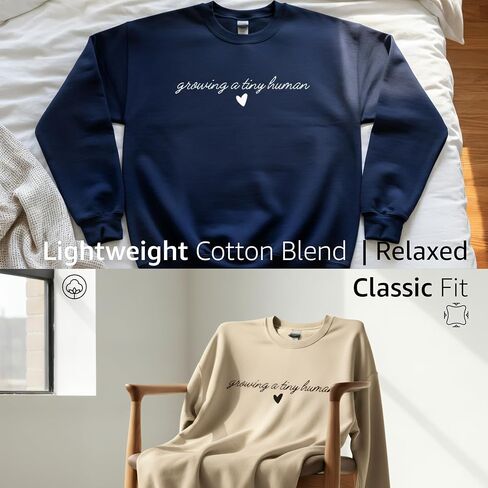Growing a Tiny Human Pregnancy Announcement Sweatshirt, Maternity Sweater Crewneck, Lightweight Cotton Blend, Relaxed Classic in Saudi Arabia