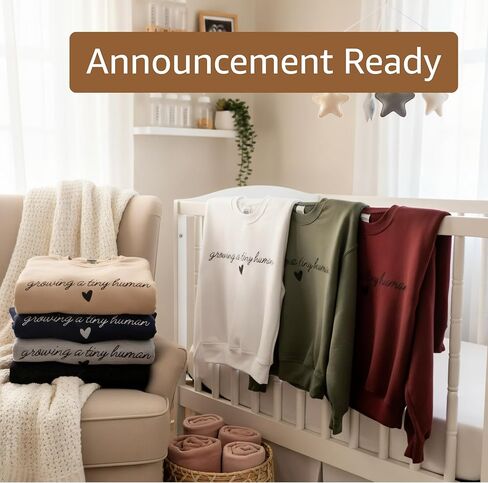 Growing a Tiny Human Pregnancy Announcement Sweatshirt, Maternity Sweater Crewneck, Lightweight Cotton Blend, Relaxed Classic in Saudi Arabia