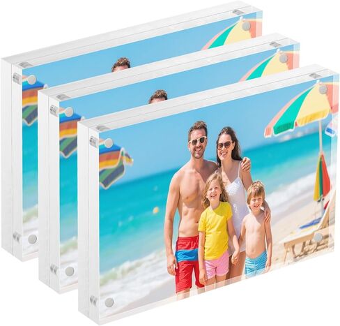4 × 6 إطارات صور أكريليك 3 عبوات، كتلة شفافة بدون إطار من لوسيت بسمك 20%، 20 مم، عرض صور مغناطيسي قائم بذاته على الوجهين، إطار سطح مكتب شفاف مقاوم للأشعة فوق البنفسجية للمنزل والمكتب والهدايا in Saudi Arabia