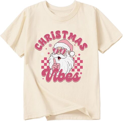 Christmas Shirts for Girls Xmas Santa Graphic Tshirts Cotton Short Sleeve Tee 2-12 Years in Saudi Arabia