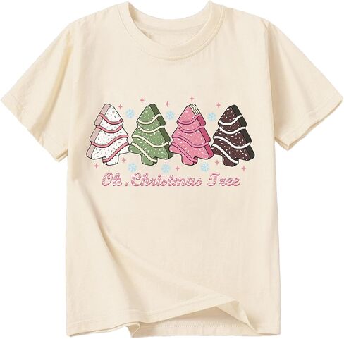 Christmas Shirts for Girls Xmas Santa Graphic Tshirts Cotton Short Sleeve Tee 2-12 Years in Saudi Arabia