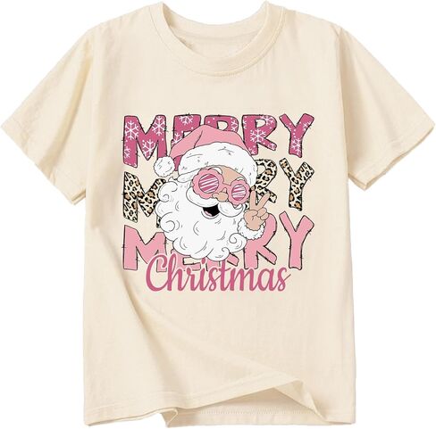 Christmas Shirts for Girls Xmas Santa Graphic Tshirts Cotton Short Sleeve Tee 2-12 Years in Saudi Arabia