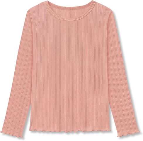 Crewneck T-Shirt for Girls - Soft Pointelle Long Sleeve Pullover Stylish Tops Size 6-16 in Saudi Arabia
