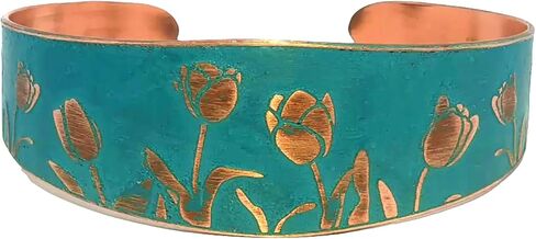 سوار الكفة المدبب من النحاس الصلب المصنوع يدويًا مع عزر الخزامى المحفور، الكفة النحاسية المدببة من زنجار ريفي in Kuwait