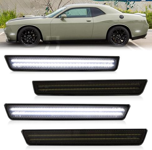 4PCS LED Side Marker Lights for Dodge Challenger 2015 2016 2017 2018 2019 2020 2021 2022 2023, Smoked Lens Amber Red Front Rear Bumper Marker Lamp in Saudi Arabia