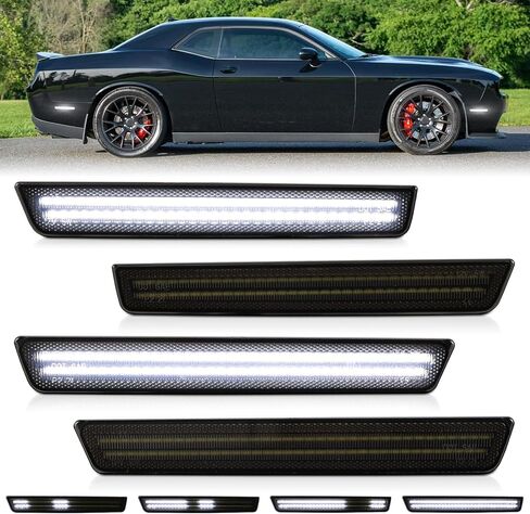 4PCS LED Side Marker Lights for Dodge Challenger 2015 2016 2017 2018 2019 2020 2021 2022 2023, Smoked Lens Amber Red Front Rear Bumper Marker Lamp in Saudi Arabia