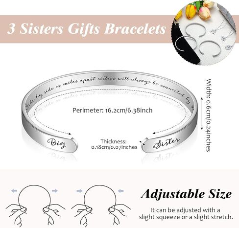 3 Sisters Gift Bracelets Matching Heart Necklaces Gift Jewelry for 3 Sisters Big Middle Little Sisters Heart Necklace Sister Christmas Gifts Set in Saudi Arabia